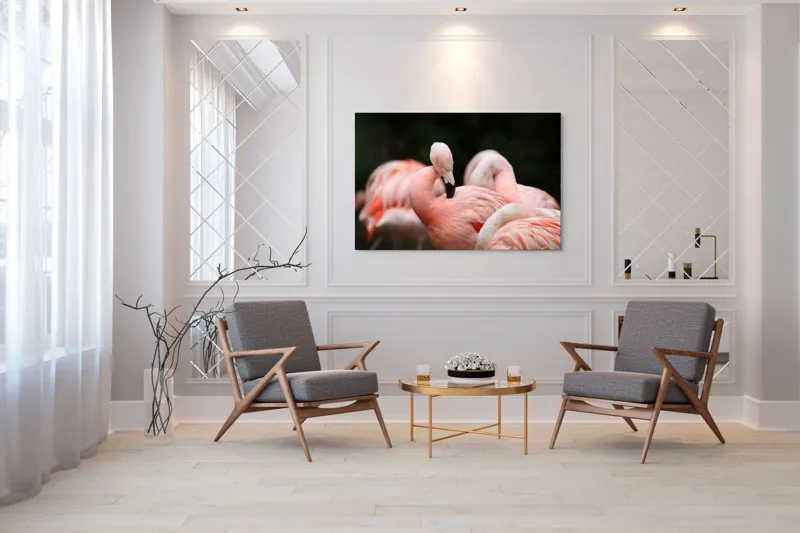 Tablou Canvas, "Grup de flamingo în repaus roz", Flamingo, Roz, Delicat, Elegant, Grup, Aripi, Penaj, 150 x 100 cm – poza 7