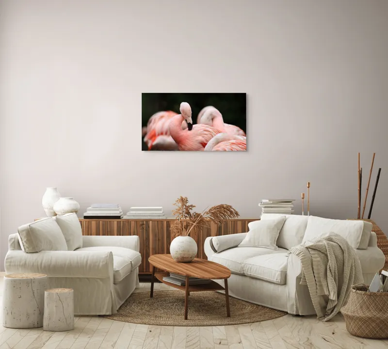 Tablou Canvas, "Grup de flamingo în repaus roz", Flamingo, Roz, Delicat, Elegant, Grup, Aripi, Penaj, 90 x 50 cm – poza 4