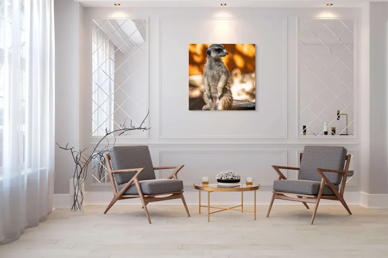 Tablou Canvas, "Suricata în lumina soarelui toamnei", 100 x 100 cm – poza 7