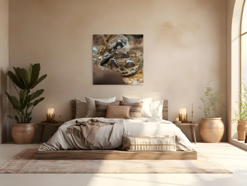 Tablou Canvas, Șarpe, Solzi, Ochi, Culoare, Textură, Frunze, Camuflaj, Natură, Detaliu, Aproape, 100 x 100 cm – poza 4