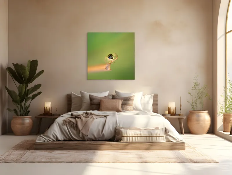 Tablou Canvas, "Micuța păianjen pe o ramură", Arahnidă, Fragilitate, Echilibru, Verde, Microscopic, Natură, Focalizare, Detaliu, 100 x 100 cm – poza 4