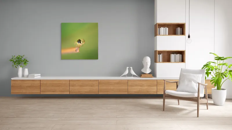 Tablou Canvas, "Micuța păianjen pe o ramură", Arahnidă, Fragilitate, Echilibru, Verde, Microscopic, Natură, Focalizare, Detaliu, 100 x 100 cm – poza 8