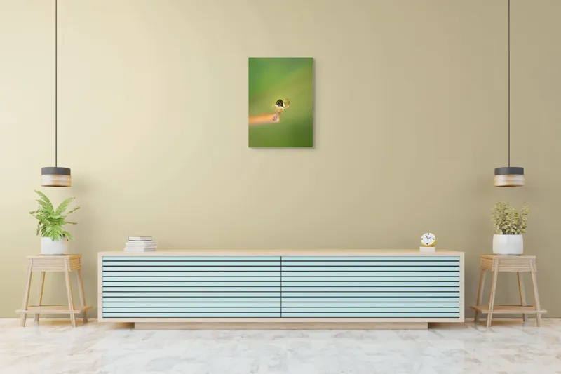 Tablou Canvas, "Micuța păianjen pe o ramură", Arahnidă, Fragilitate, Echilibru, Verde, Microscopic, Natură, Focalizare, Detaliu, 50 x 70 cm – poza 6