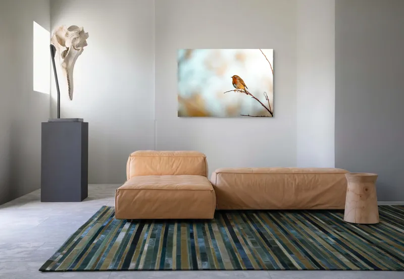 Tablou Canvas, "Piticul colorat în razele dimineții", Pasăre, Ramură, Cer, Lumină, Penaj, Natură, Solitudine, 100 x 70 cm – poza 7