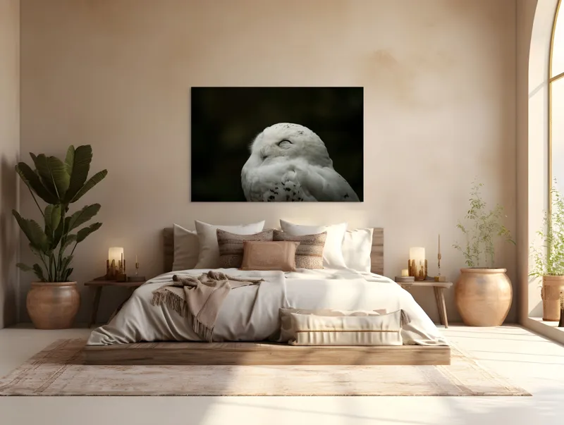 Tablou Canvas, "Bufnița în liniștea nopții adânci", Alb, Pufos, Somnoros, Odihnitor, Bland, Tacut, 150 x 100 cm – poza 4