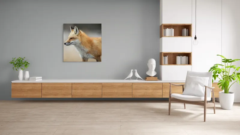 Tablou Canvas, "Vulpe gânditoare în lumina dimineții", Vulpe, Roșcată, Blană, Urechi, Privire, Lateral, Natură, Animale, Sălbatică, Frumusețe, 100 x 100 cm – poza 8