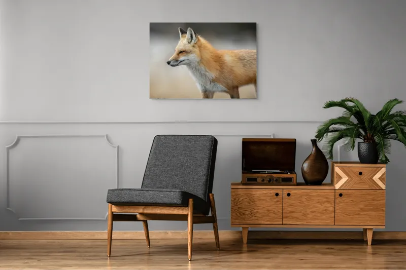 Tablou Canvas, "Vulpe gânditoare în lumina dimineții", Vulpe, Roșcată, Blană, Urechi, Privire, Lateral, Natură, Animale, Sălbatică, Frumusețe, 100 x 70 cm – poza 8