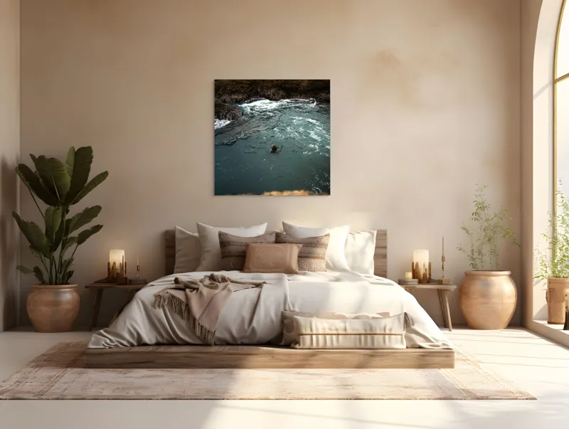 Tablou Canvas, "Foca în apele oceanului liniștite", Ocean, Focă, Valuri, Stânci, Apă, Natură, Liniște., 100 x 100 cm – poza 4