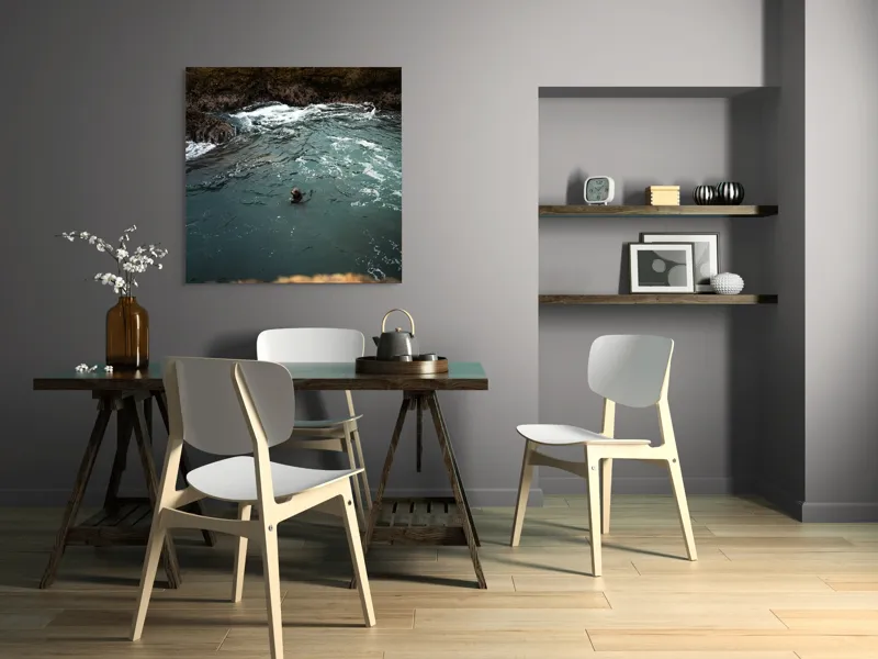 Tablou Canvas, "Foca în apele oceanului liniștite", Ocean, Focă, Valuri, Stânci, Apă, Natură, Liniște., 100 x 100 cm – poza 6