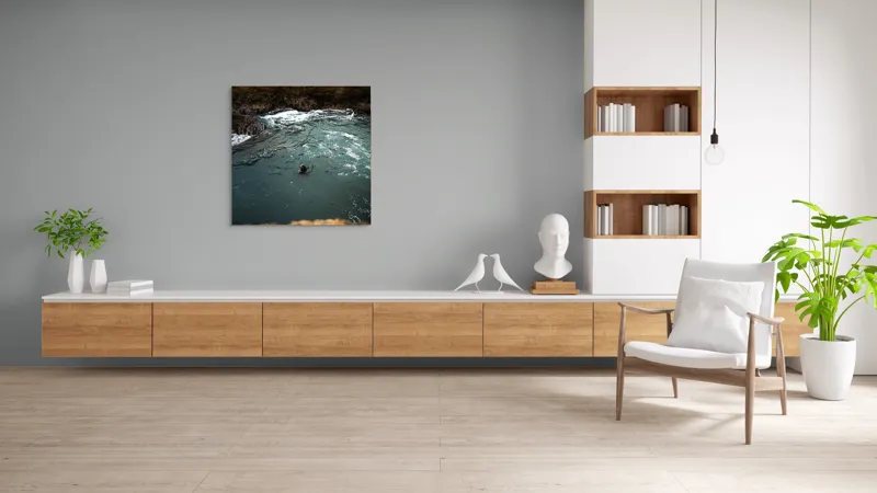 Tablou Canvas, "Foca în apele oceanului liniștite", Ocean, Focă, Valuri, Stânci, Apă, Natură, Liniște., 100 x 100 cm – poza 8