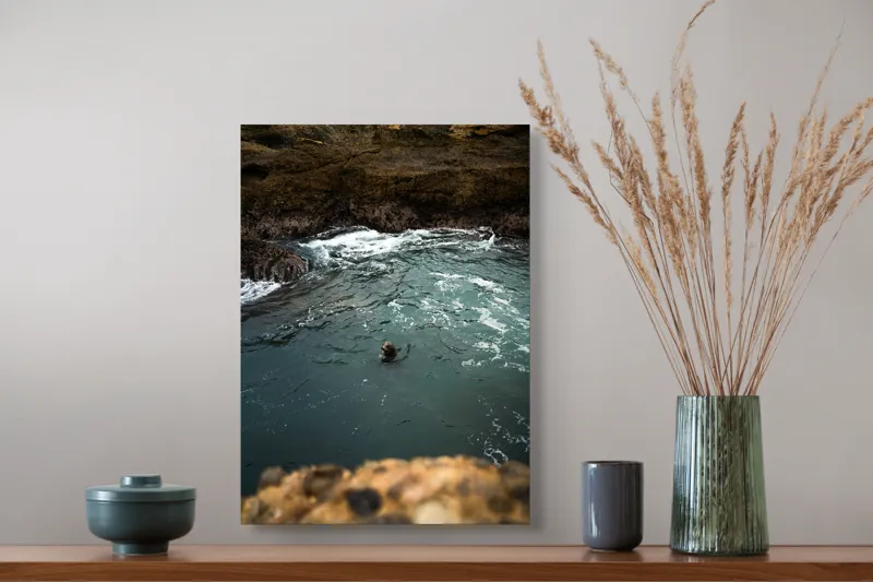 Tablou Canvas, "Foca în apele oceanului liniștite", Ocean, Focă, Valuri, Stânci, Apă, Natură, Liniște., 39 x 54 cm – poza 3