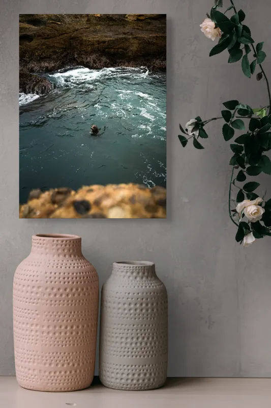 Tablou Canvas, "Foca în apele oceanului liniștite", Ocean, Focă, Valuri, Stânci, Apă, Natură, Liniște., 39 x 54 cm – poza 6