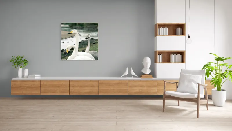 Tablou Canvas, "Grațioase lebede lângă apă liniștită", Grație, Eleganță, Serenitate, Liniște, Natură, Armonie, Frumusețe, Contemplare, 100 x 100 cm – poza 8