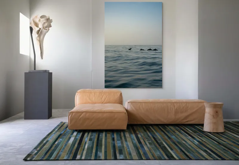 Tablou Canvas, "Delfini în dansul dimineții marine", Ocean, Delfini, Valuri, Orizont, Cer, Apus, 100 x 150 cm – poza 7