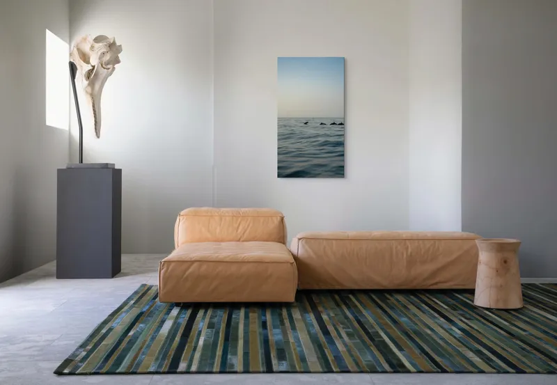 Tablou Canvas, "Delfini în dansul dimineții marine", Ocean, Delfini, Valuri, Orizont, Cer, Apus, 50 x 90 cm – poza 5