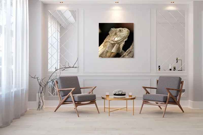 Tablou Canvas, "Iguana contemplând apusul pe ramură", 100 x 100 cm – poza 7