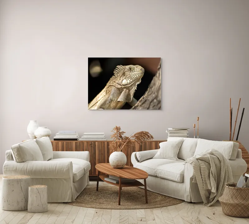 Tablou Canvas, "Iguana contemplând apusul pe ramură", 100 x 70 cm – poza 3