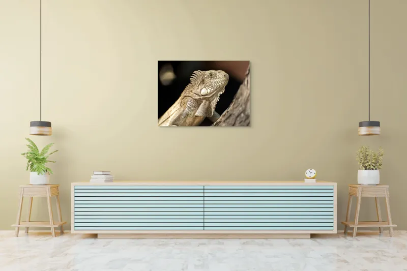 Tablou Canvas, "Iguana contemplând apusul pe ramură", 100 x 70 cm – poza 4