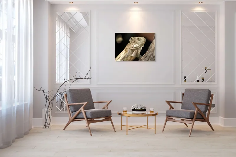 Tablou Canvas, "Iguana contemplând apusul pe ramură", 100 x 70 cm – poza 5