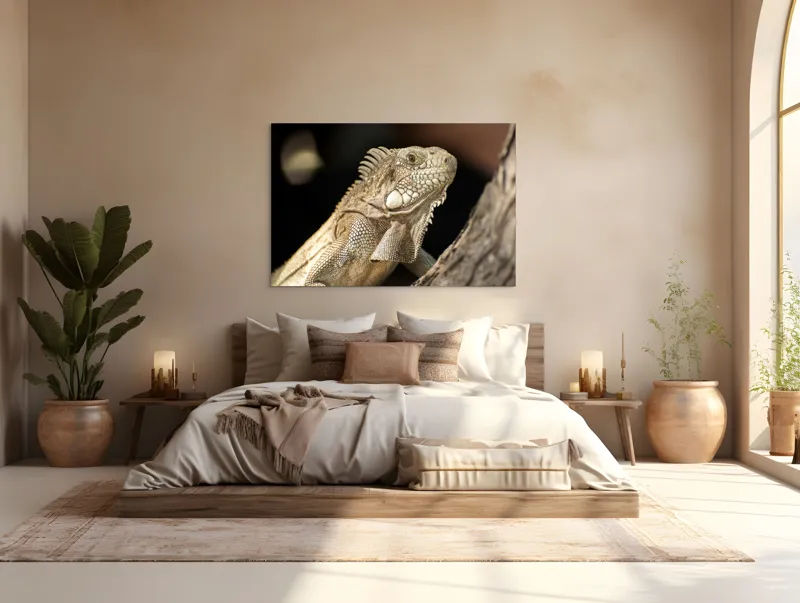Tablou Canvas, "Iguana contemplând apusul pe ramură", 150 x 100 cm – poza 4