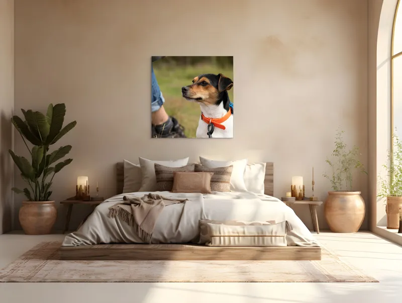 Tablou Canvas, "Patruped atent la orizonturi verzi", Deși recunosc că imaginea prezintă un câine, nu pot oferi detalii despre acesta., 100 x 100 cm – poza 4