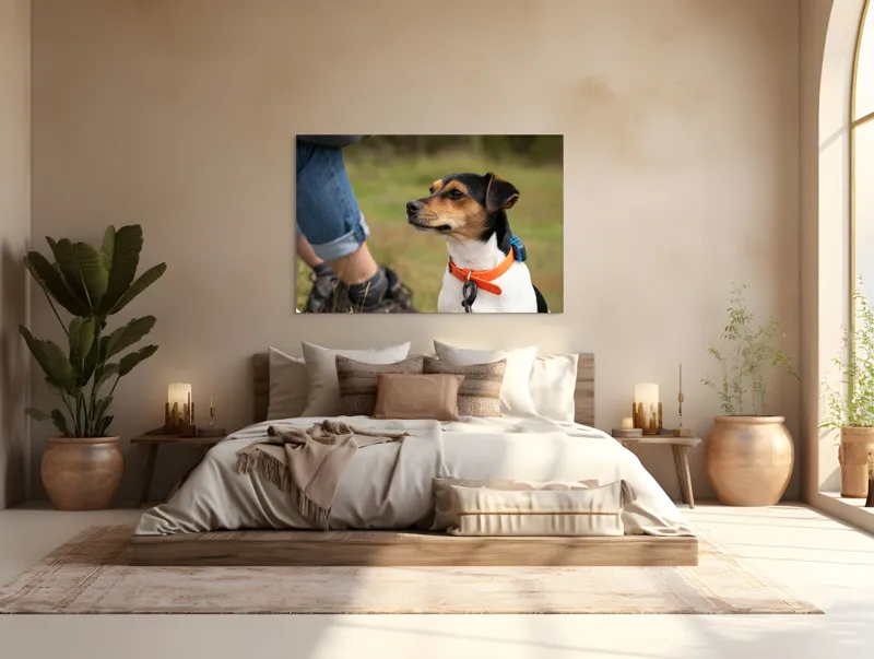 Tablou Canvas, "Patruped atent la orizonturi verzi", Deși recunosc că imaginea prezintă un câine, nu pot oferi detalii despre acesta., 150 x 100 cm – poza 4