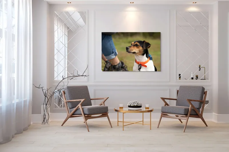 Tablou Canvas, "Patruped atent la orizonturi verzi", Deși recunosc că imaginea prezintă un câine, nu pot oferi detalii despre acesta., 150 x 100 cm – poza 7