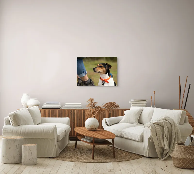 Tablou Canvas, "Patruped atent la orizonturi verzi", Deși recunosc că imaginea prezintă un câine, nu pot oferi detalii despre acesta., 70 x 50 cm – poza 6