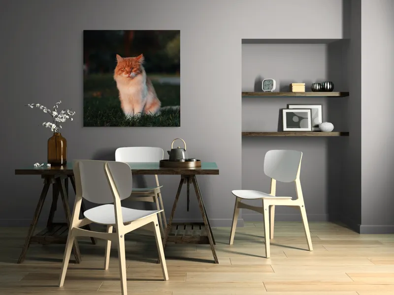 Tablou Canvas, "Pisica fermecată la apusul soarelui", Răsărit, Blană, Mister, Serenitate, Privire, Verdeață, Amurg, Majestuos, Tăcere, Curiozitate, 100 x 100 cm – poza 6
