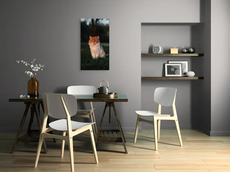 Tablou Canvas, "Pisica fermecată la apusul soarelui", Răsărit, Blană, Mister, Serenitate, Privire, Verdeață, Amurg, Majestuos, Tăcere, Curiozitate, 50 x 90 cm – poza 4
