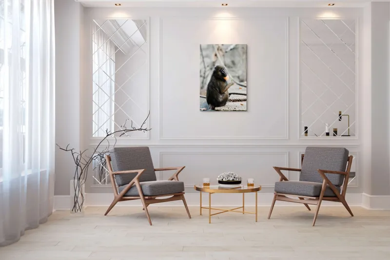 Tablou Canvas, "Mandril curios admirând o frunză verde", 70 x 100 cm – poza 8