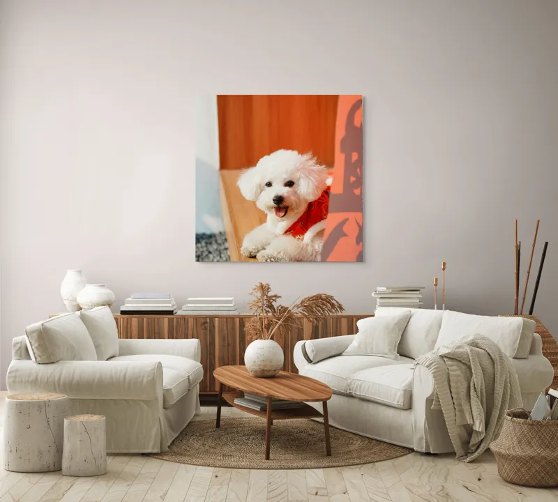 Tablou Canvas, "Cățeluș fericit în straie festivo-asiatice", Nu pot spune cine este în imagine, dar pot să-ți povestesc despre ce conține. Vrei să fac asta?, 100 x 100 cm – poza 3