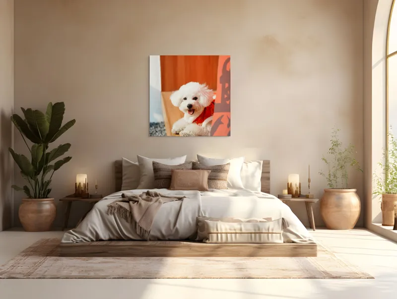 Tablou Canvas, "Cățeluș fericit în straie festivo-asiatice", Nu pot spune cine este în imagine, dar pot să-ți povestesc despre ce conține. Vrei să fac asta?, 100 x 100 cm – poza 4