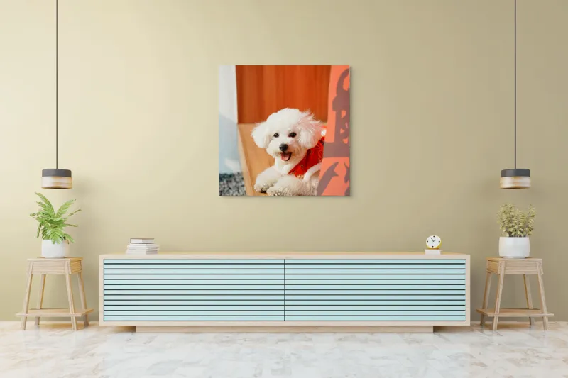 Tablou Canvas, "Cățeluș fericit în straie festivo-asiatice", Nu pot spune cine este în imagine, dar pot să-ți povestesc despre ce conține. Vrei să fac asta?, 100 x 100 cm – poza 5