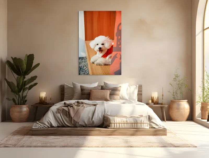 Tablou Canvas, "Cățeluș fericit în straie festivo-asiatice", Nu pot spune cine este în imagine, dar pot să-ți povestesc despre ce conține. Vrei să fac asta?, 100 x 150 cm – poza 3