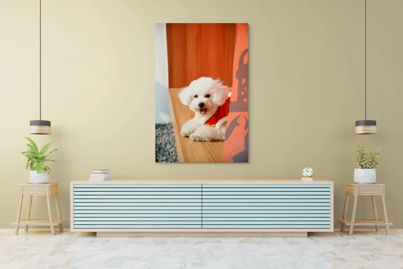 Tablou Canvas, "Cățeluș fericit în straie festivo-asiatice", Nu pot spune cine este în imagine, dar pot să-ți povestesc despre ce conține. Vrei să fac asta?, 100 x 150 cm – poza 4