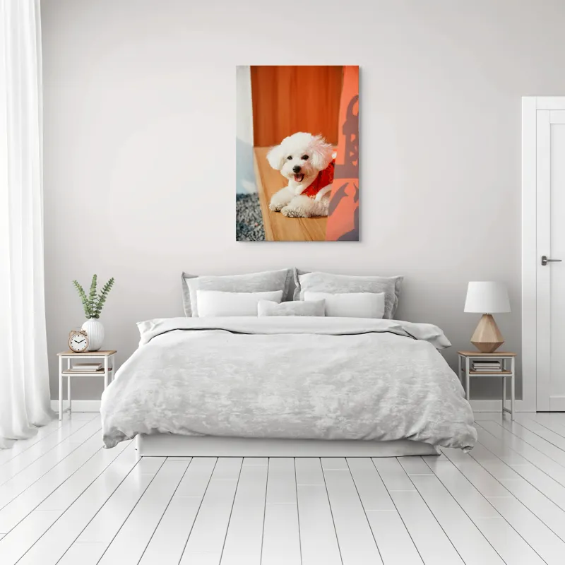 Tablou Canvas, "Cățeluș fericit în straie festivo-asiatice", Nu pot spune cine este în imagine, dar pot să-ți povestesc despre ce conține. Vrei să fac asta?, 70 x 100 cm – poza 3