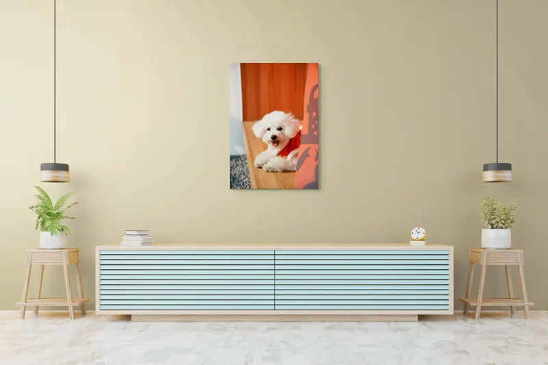 Tablou Canvas, "Cățeluș fericit în straie festivo-asiatice", Nu pot spune cine este în imagine, dar pot să-ți povestesc despre ce conține. Vrei să fac asta?, 70 x 100 cm – poza 5