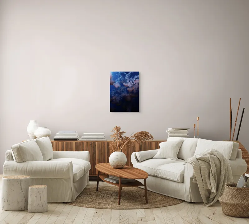 Tablou Canvas, "Dansul grațios al meduzelor colorate", Eteric, Grațios, Albastru, Misterios, Acvatic, Delicat, Fluid, Lumină, Vibrant, Calm, 39 x 54 cm – poza 5