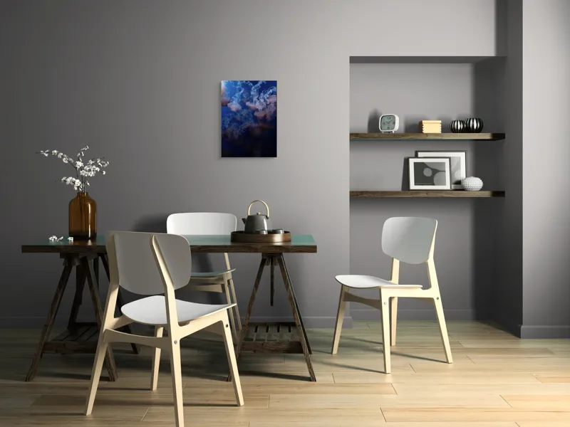Tablou Canvas, "Dansul grațios al meduzelor colorate", Eteric, Grațios, Albastru, Misterios, Acvatic, Delicat, Fluid, Lumină, Vibrant, Calm, 39 x 54 cm – poza 7
