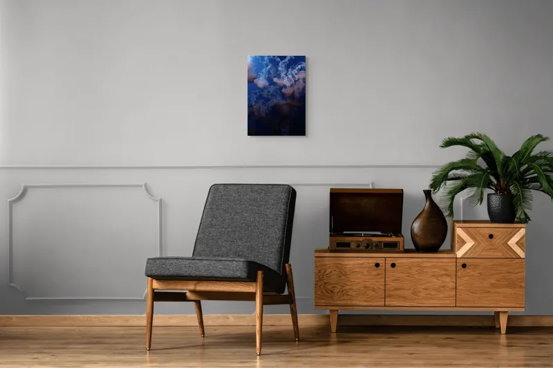 Tablou Canvas, "Dansul grațios al meduzelor colorate", Eteric, Grațios, Albastru, Misterios, Acvatic, Delicat, Fluid, Lumină, Vibrant, Calm, 39 x 54 cm – poza 8