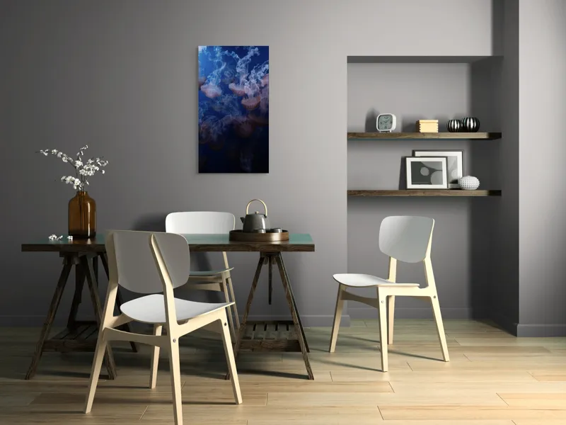 Tablou Canvas, "Dansul grațios al meduzelor colorate", Eteric, Grațios, Albastru, Misterios, Acvatic, Delicat, Fluid, Lumină, Vibrant, Calm, 50 x 90 cm – poza 4