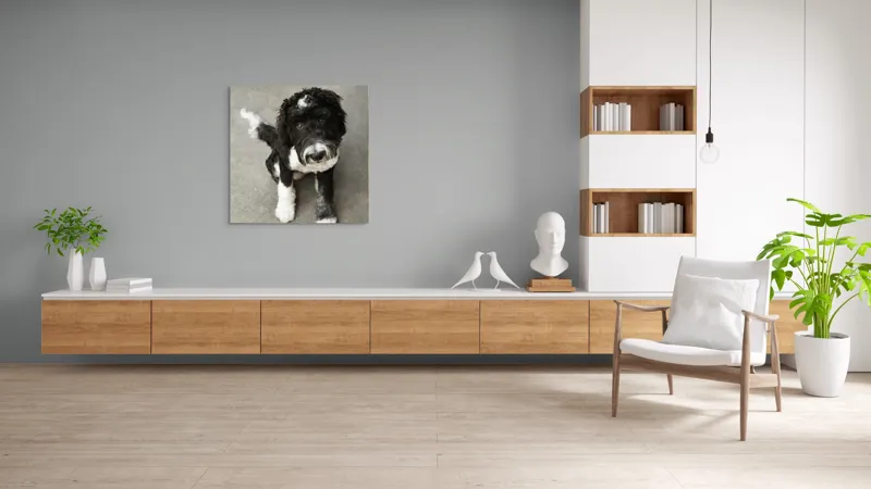 Tablou Canvas, "Cățel jucăuș alb și negru.", 100 x 100 cm – poza 8