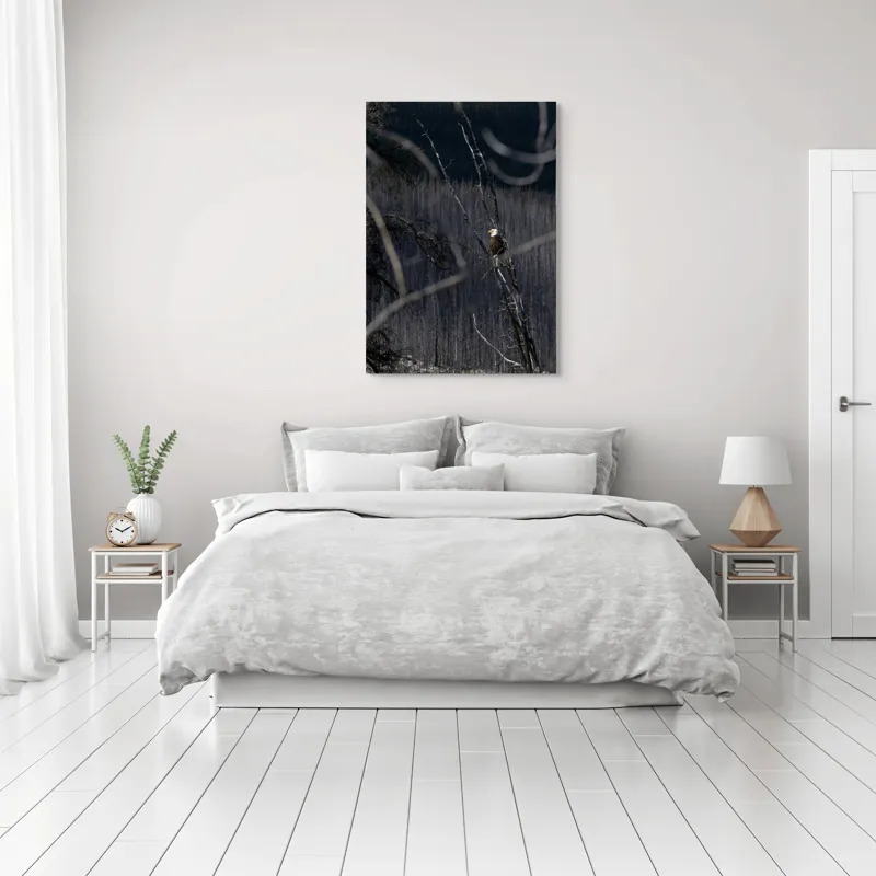 Tablou Canvas, "Vulturul stăpânind pădurea tăcută", Vultur, Ramură, Cer, Natură, Pădure, Vedere, Sălbăticie, Frumusețe, Singurătate, Impunător, 70 x 100 cm – poza 3