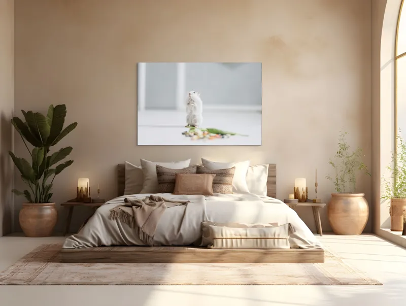 Tablou Canvas, "Un hamster explorând împrejurimile casei", Neștiind Cine Este, Mic, Blănos, Isteț, Curios, Delicat, Drăguț, Fragil, Alb, Șoricesc., 150 x 100 cm – poza 4