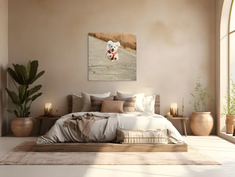 Tablou Canvas, "Zborul fericit al cățelului alb", Fluffy, Energetic, Joyful, Playful, Excited, Adorable, 100 x 100 cm – poza 4