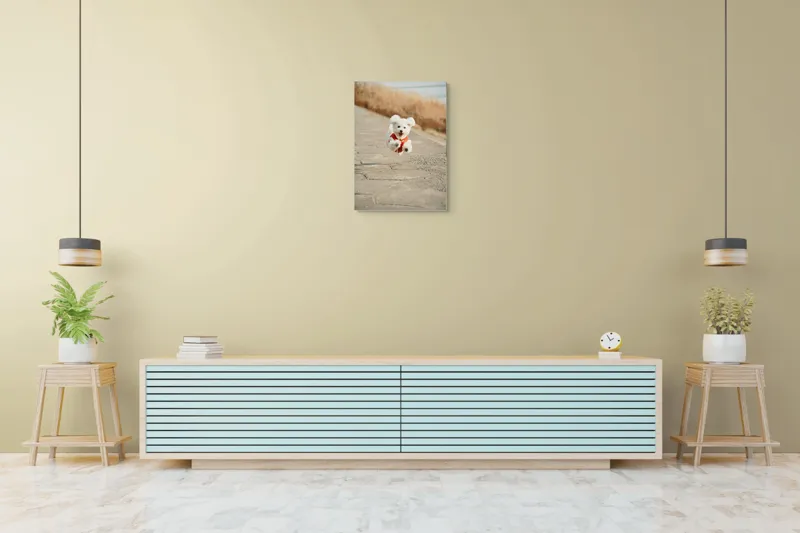 Tablou Canvas, "Zborul fericit al cățelului alb", Fluffy, Energetic, Joyful, Playful, Excited, Adorable, 50 x 70 cm – poza 6