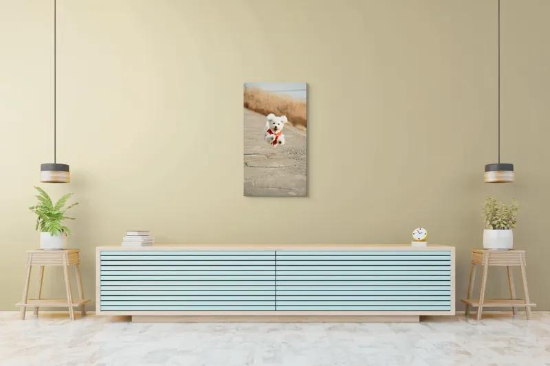 Tablou Canvas, "Zborul fericit al cățelului alb", Fluffy, Energetic, Joyful, Playful, Excited, Adorable, 50 x 90 cm – poza 6