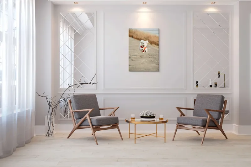 Tablou Canvas, "Zborul fericit al cățelului alb", Fluffy, Energetic, Joyful, Playful, Excited, Adorable, 70 x 100 cm – poza 8