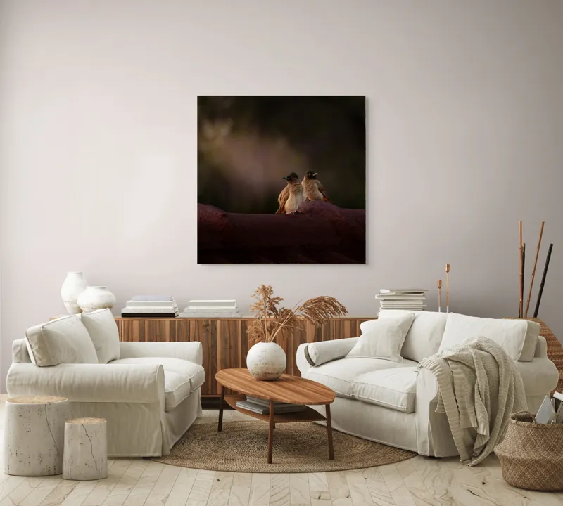Tablou Canvas, "Doi prieteni sub cerul înstelat", Păsări, Acoperiș, Umbre, Natural, Pereche, 100 x 100 cm – poza 3